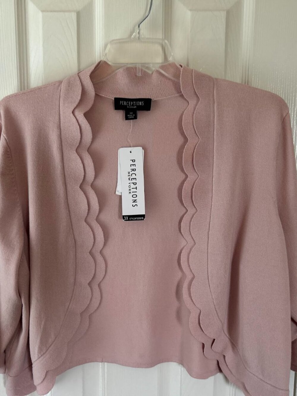 NWT Perceptions Sweater Cardigan Open Front Pink Scallops Women's Plus Size 3X